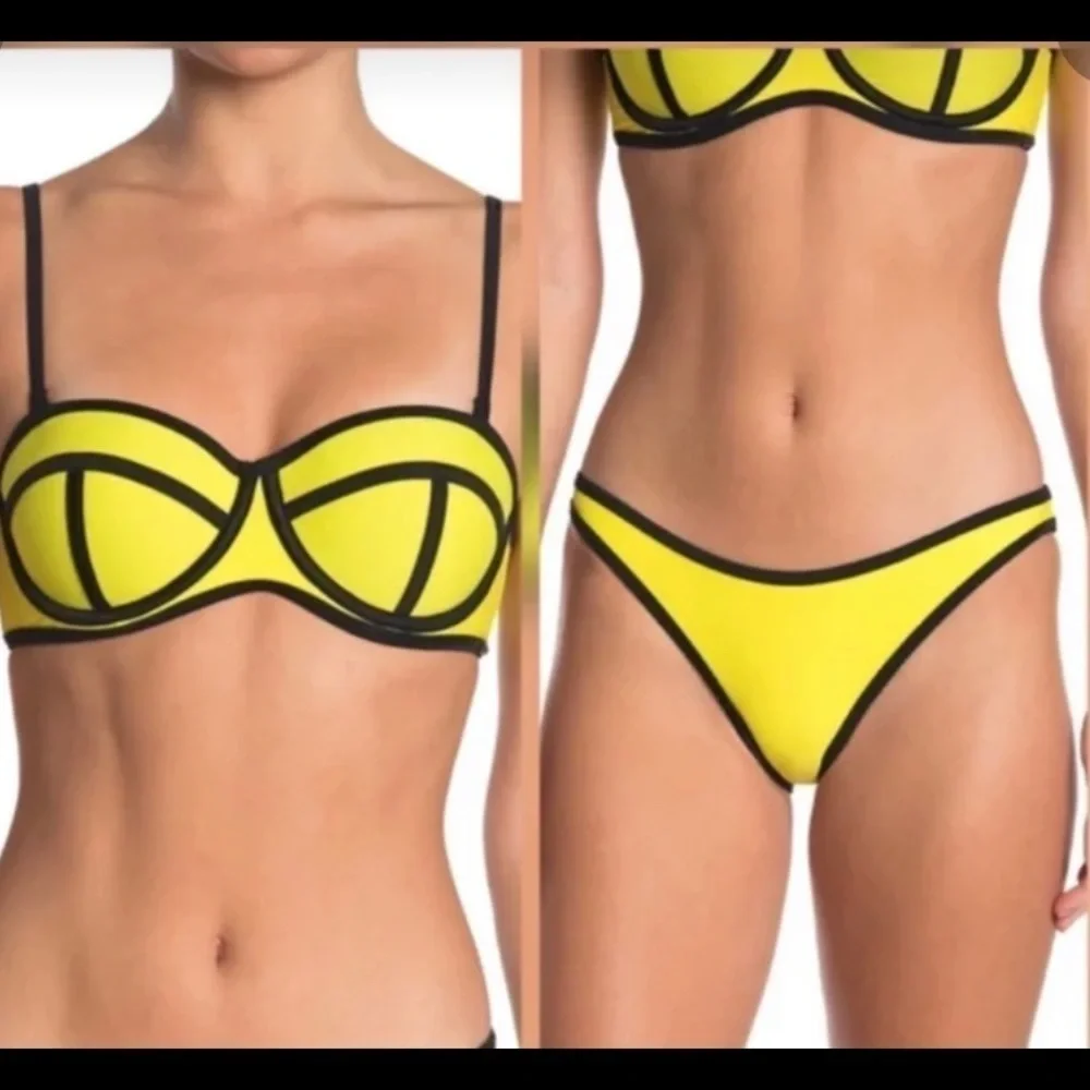 NWT Kendall + Kylie Neon Yellow 2 Tone Bikini Size Large